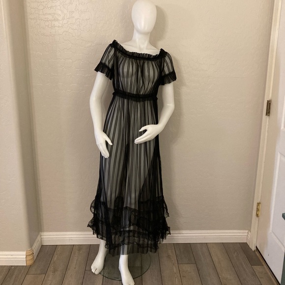 Black Sheer Mesh Lace Maxi Dress Large - Picture 2 of 12